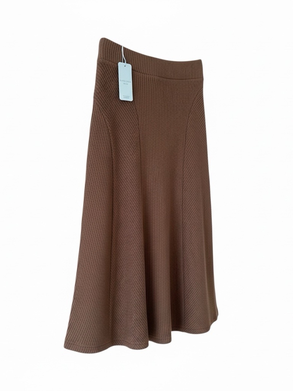 Grade and Gather Brown Knit-Ribbed Midi Skirt, S